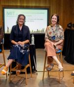 Aaron Krol, managing editor of the MIT Climate Change Engagement Program, led MIT’s Climate Week NYC session “Climate Communication for Impact,” which featured (left to right) Allison Crimmons of Talking Climate, Arielle Tannenbaum of Climate Central, and Mallika Talwar of Yale University.