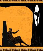 Vase art depicting Plato's allegory of the cave