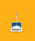 rocket ship launching from a computer