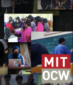 Collage of online learners in different situations, plus Krishna Rajagopal headshot and MIT OCW logo