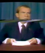 Still of Richard Nixon on a late 1960s television screen 